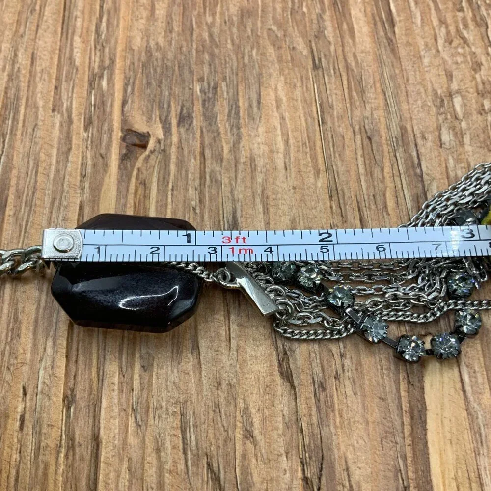 Banana Republic Multi Chains Layered Rhinestone Silver Tone Smokey Necklace - Picture 4 of 6